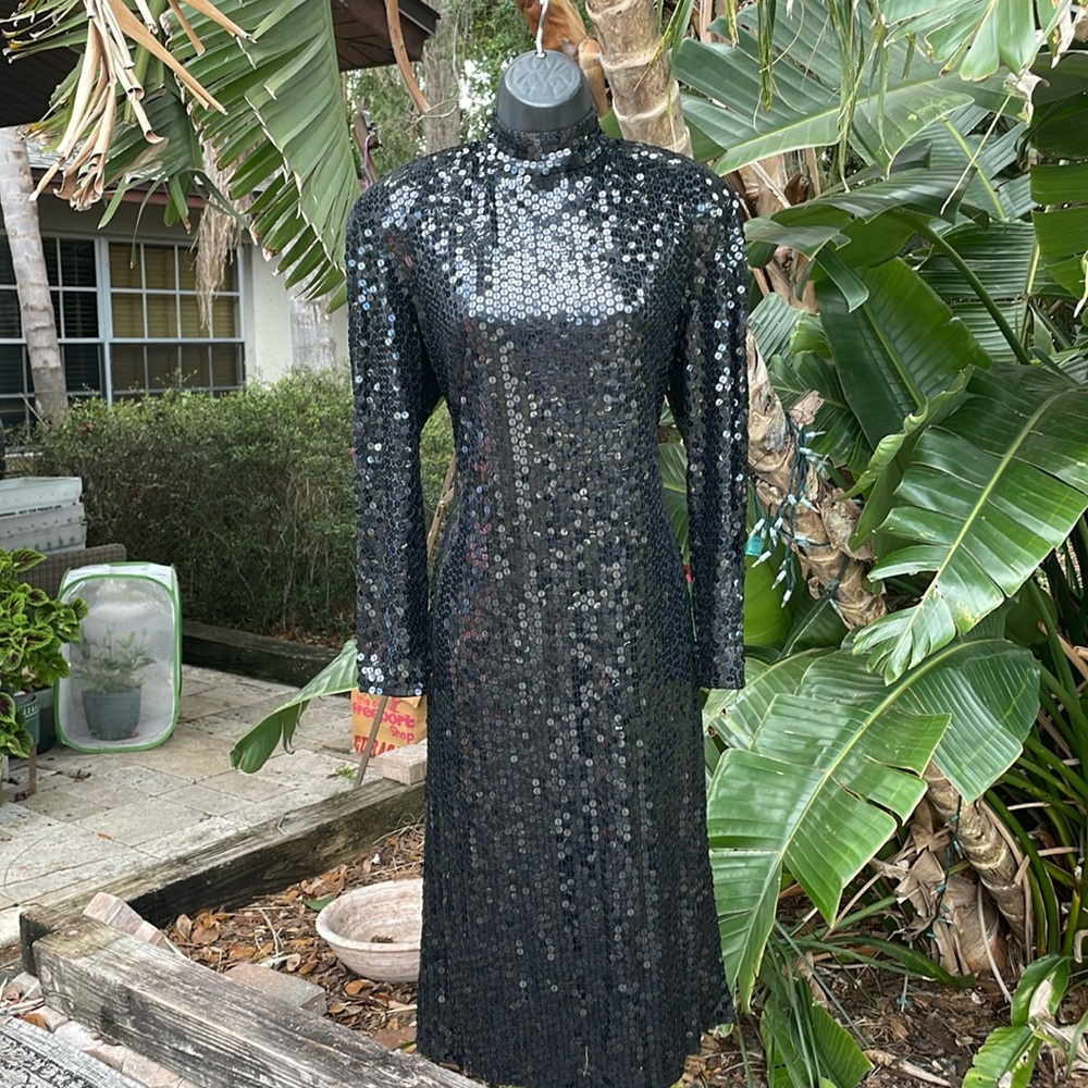 Oleg Cassini, vintage sequin, cut out back dress